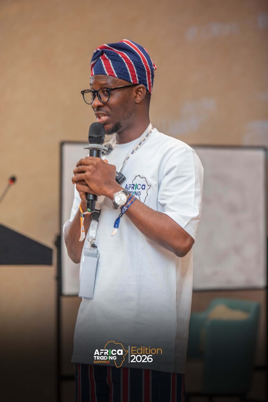 Fawase ADEGBINDIN au micro lors d'une intervention à l'Africa Trading Summit 2026