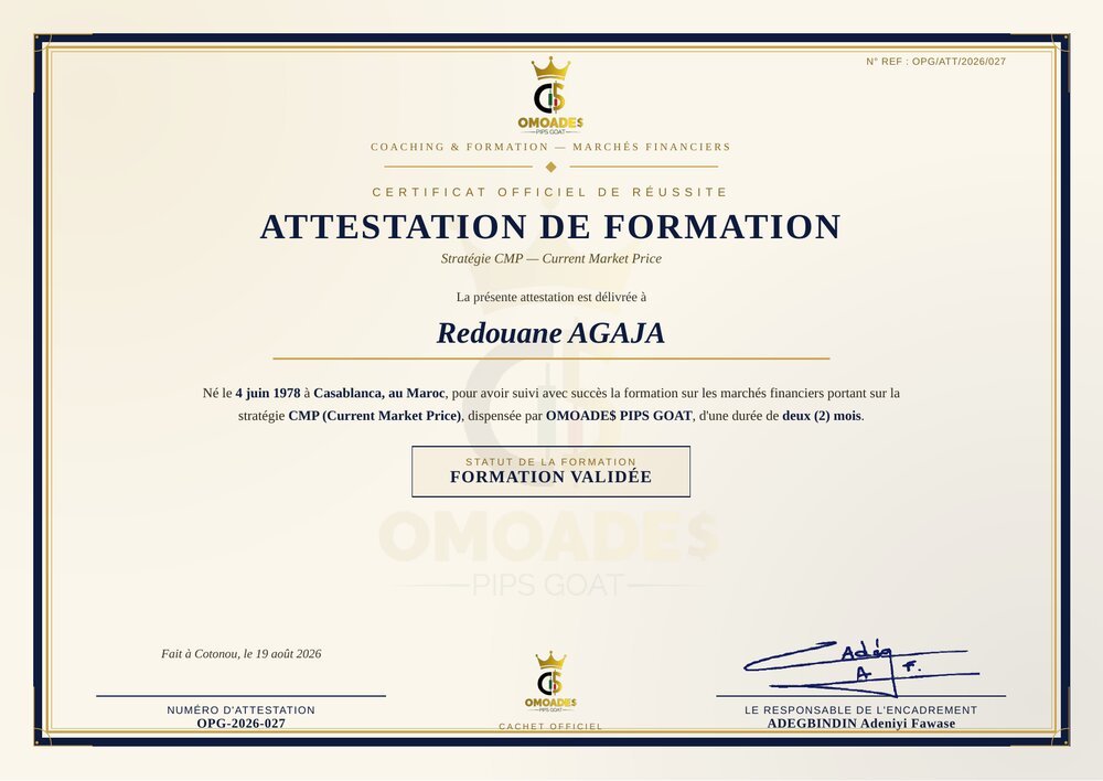 Attestation de formation délivrée à Redouane AGAJA, stratégie CMP