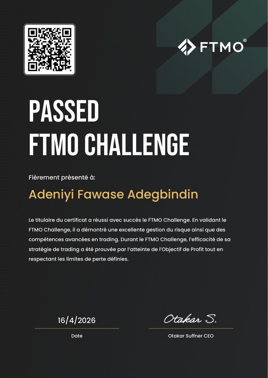 Certificat FTMO Challenge réussi (Passed)